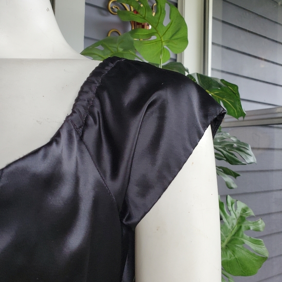 Vintage Marlene's Black 60" Long Gown / Black Satin Long Maxi Dress Gown - Picture 9 of 15